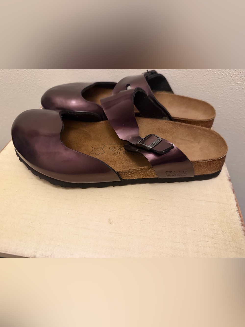 Birkenstock Metallic Plum Slip-On Clogs with Buckle